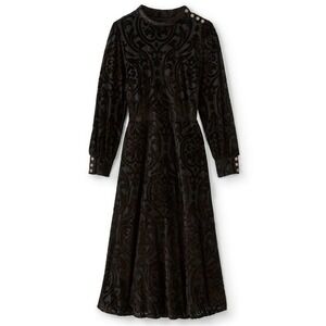 Soft Surroundings HADLEY Black Abstract Burnout Velvet Midi Dress Size 14